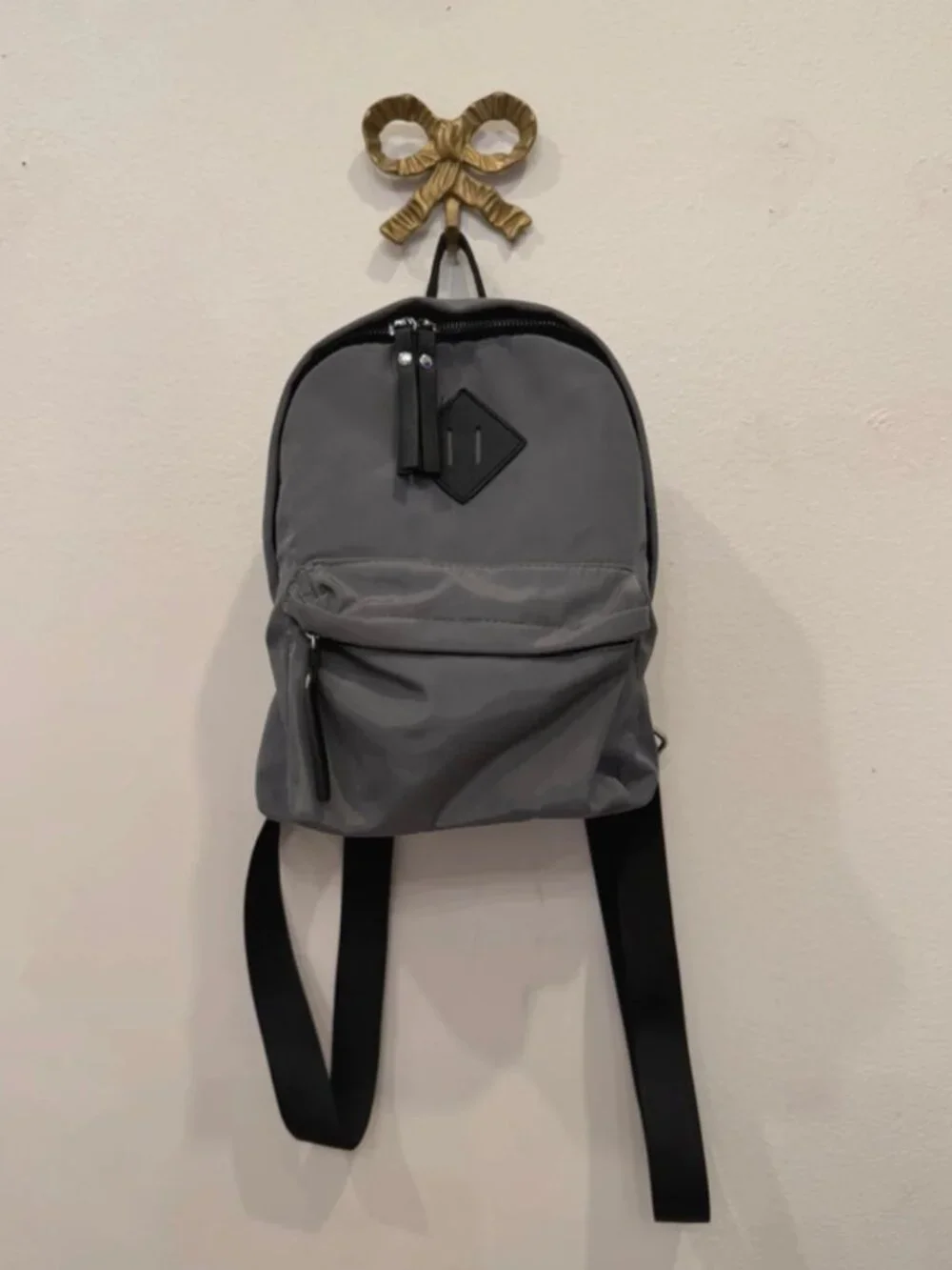 Steve Madden Gray Nylon Mini Backpack Black Trim